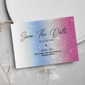 Pink blue silver ombre glam glitter Save The Date
