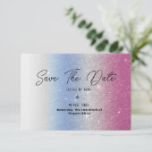 Pink blue silver ombre glam glitter Save The Date (Stehend Vorderseite)