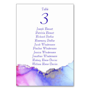 Pink Blue Silver Wedding Reception Tischnummer