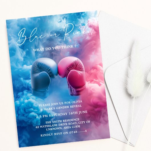 Pink Blue Smoke Boxing Glove Sport Gender Reveal Einladung