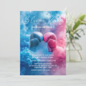 Pink Blue Smoke Boxing Glove Sport Gender Reveal Einladung (Stehend Vorderseite)