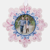 Pink & Blue Snowflake Foto Ornament Karte (Vorderseite)