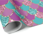 Pink Blue Sparkle Glitzer Mermaid Scales Dragon Geschenkpapier (Rolleneckpunkt)