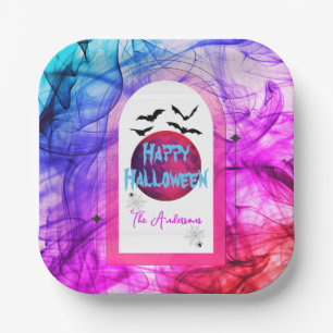 Pink Blue Spider Web Full Moon Bat Happy Halloween Pappteller