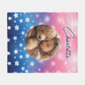 Pink Blue Stars Benutzerdefiniertes Foto und Name Fleecedecke (Vorderseite (Horizontal))