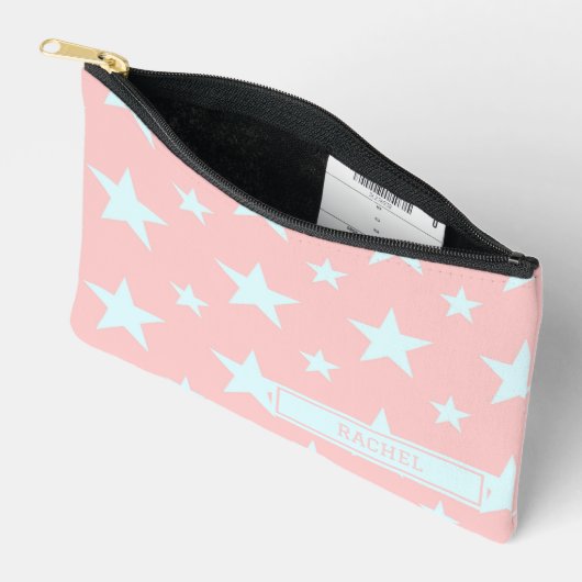 Pink Blue Stars Pattern Constellation Pencil Case Zubehörtasche (Offen)