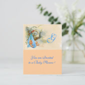 PINK BLUE STORK BABY BOY SHOWER MONOGRAM EINLADUNG (Stehend Vorderseite)