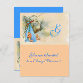 PINK BLUE STORK BABY BOY SHOWER MONOGRAM EINLADUNG (Vorne/Hinten)
