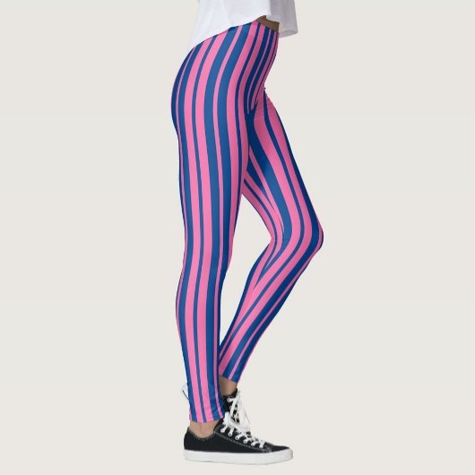 Pink Blue Stylish Stripes Pattern Design Leggings
