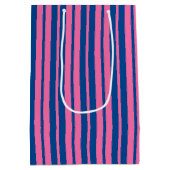 Pink Blue Stylish Stripes Pattern Design  Mittlere Geschenktüte (Rückseite)