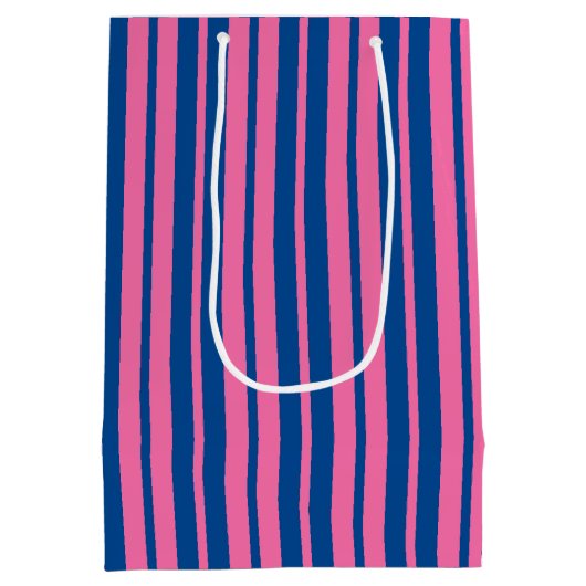 Pink Blue Stylish Stripes Pattern Design Mittlere Geschenktüte (Rückseite)