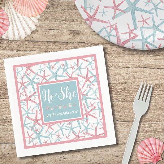 Pink Blue Summer Gender Reveal Party Serviette
