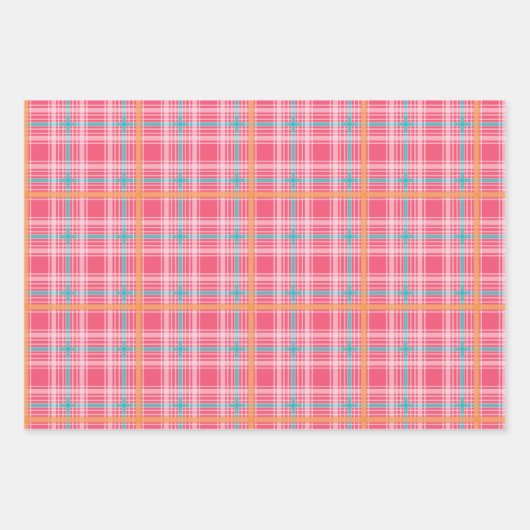 Pink & Blue Tartar plaid Sommer Set von 3 Geschenkpapier Set (Vorderseite)