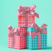 Pink & Blue Tartar plaid Sommer Set von 3 Geschenkpapier Set