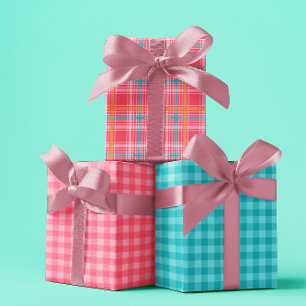 Pink & Blue Tartar plaid Sommer Set von 3 Geschenkpapier Set
