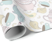 Pink Blue Teapots TeaCups Vögel auf Weiß Geschenkpapier (Rolleneckpunkt)