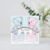 Pink Blue Teddy Bear Gender Reveal Einladung (Stehend Vorderseite)