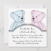 Pink Blue Teddy Bear Twin Baby Dusche Einladungen (Rückseite)