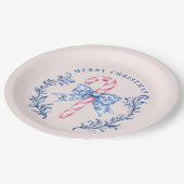 Pink & Blue Toile Wappen Candy Cane Pappteller (Schrägansicht)