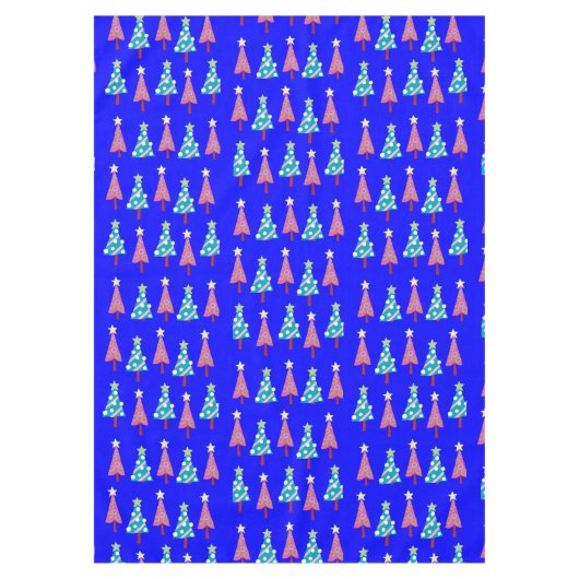 Pink & Blue Trees Blauer Frohe Weihnachtslieder Tischdecke (Vorderseite)