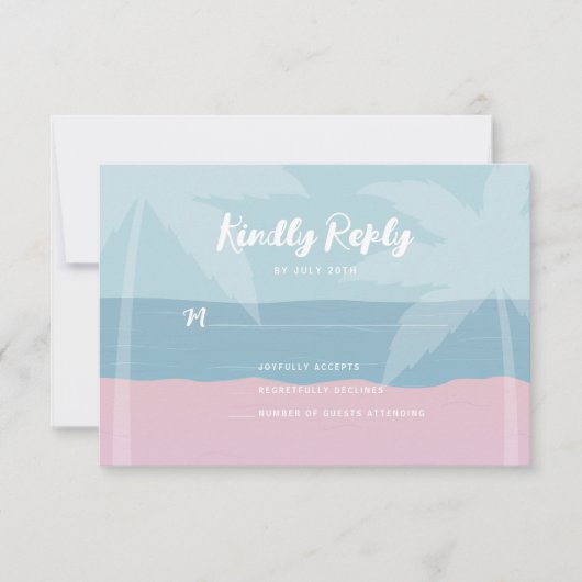 Pink Blue Tropical Beach Palm Trees Bat Mitzvah RSVP Karte (Vorderseite)