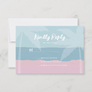 Pink Blue Tropical Beach Palm Trees Bat Mitzvah RSVP Karte