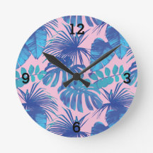 Pink Blue Tropical Palm Leaf