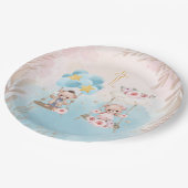 Pink & Blue Twin Teddy Bears on Swing Gold Cross Pappteller (Schrägansicht)