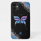 Pink Blue und Silver Glitterfly Monogramm Case-Mate iPhone Hülle (Rückseite)