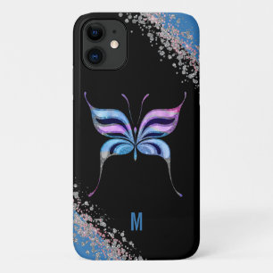 Pink Blue und Silver Glitterfly Monogramm Case-Mate iPhone Hülle