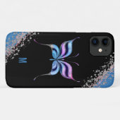Pink Blue und Silver Glitterfly Monogramm Case-Mate iPhone Hülle (Rückseite (Horizontal))