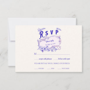 Pink Blue Vintag Library Book Wedding RSVP Karte