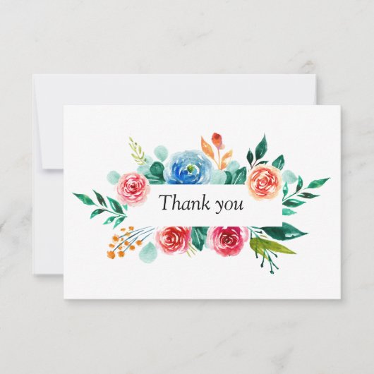 Pink Blue Watercolor Blume Grüne Hochzeit Dankeskarte (Vorderseite)