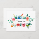 Pink Blue Watercolor Blume Grüne Hochzeit Dankeskarte (Vorne/Hinten)