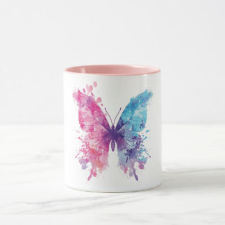Pink & Blue Watercolor Butterfly T-Shirt – Soft Pa Tasse