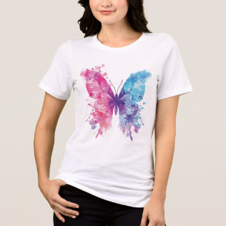 Pink & Blue Watercolor Butterfly T-Shirt – Soft Pa Tri-Blend Shirt