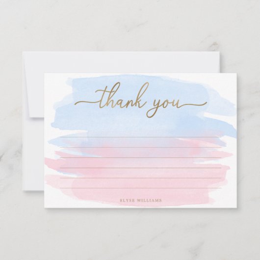 Pink Blue Watercolor Danke Karte (Vorderseite)
