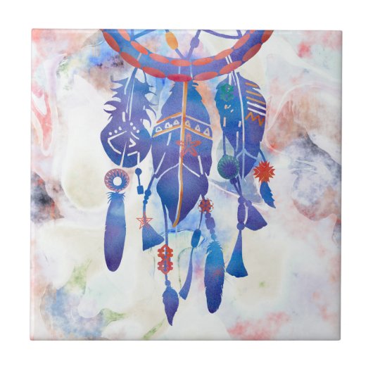 Pink Blue Watercolor Dreamcatcher Modern Boho Fliese (Vorderseite)