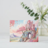 Pink Blue Watercolor Fantasy Castle Postkarte (Stehend Vorderseite)