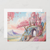 Pink Blue Watercolor Fantasy Castle Postkarte (Vorne/Hinten)