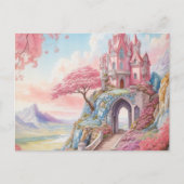 Pink Blue Watercolor Fantasy Castle Postkarte (Vorderseite)