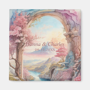 Pink Blue Watercolor Fantasy Landschaft Magnet