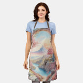 Pink Blue Watercolor Fantasy Landschaft Schürze (Getragen)