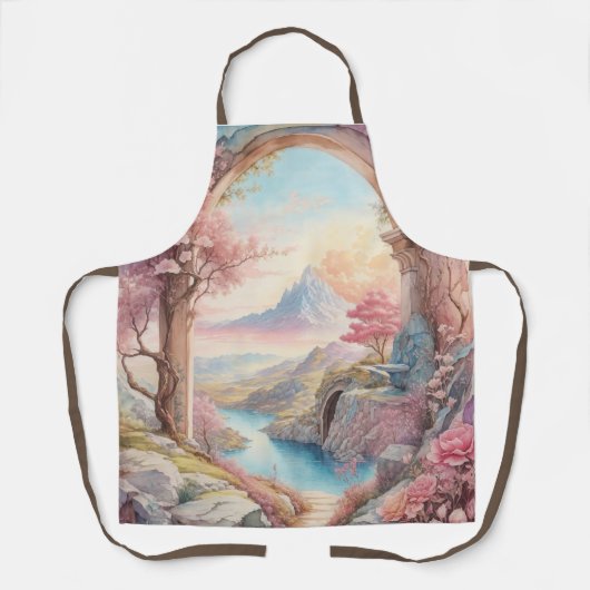 Pink Blue Watercolor Fantasy Landschaft Schürze (Vorderseite)