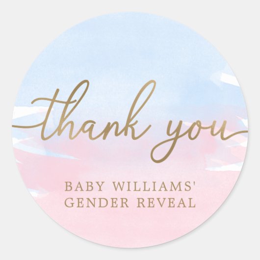 Pink Blue Watercolor Gender Reveal Gefallen Aufkle Runder Aufkleber (Vorderseite)