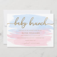 Pink Blue Watercolor Gold Baby Brunch Einladung