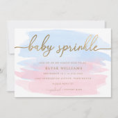 Pink Blue Watercolor Gold Baby Sprinkle Einladung (Vorderseite)