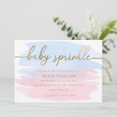 Pink Blue Watercolor Gold Baby Sprinkle Einladung (Stehend Vorderseite)