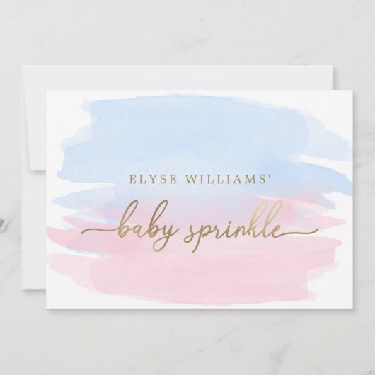 Pink Blue Watercolor Gold Baby Sprinkle Einladung (Rückseite)