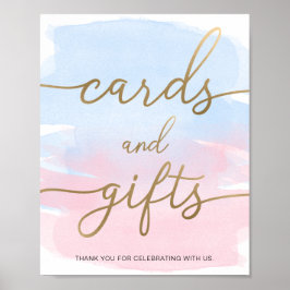 Pink Blue Watercolor Gold Cards und Giftzeichen Poster